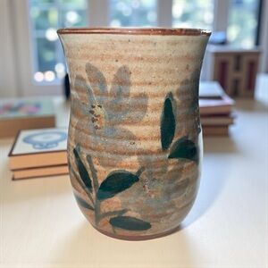 VTG Handmade Ceramic Vase with Floral Design–Rustic Boho Pottery Home Decor 1998